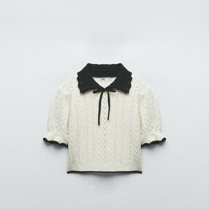 Zara Black and White Knit Blouse
